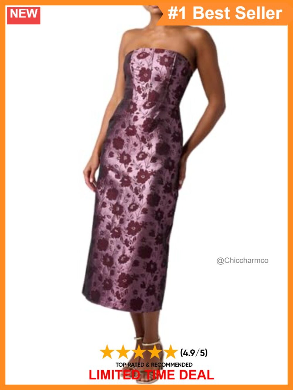 Corset Strapless Floral Jacquard Midi Dress Formal Cocktail Party